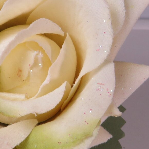 White Rose soft Corsage Glittered with Alligator Clip 4x4 Spring Hat Attachment - Picture 2 of 5